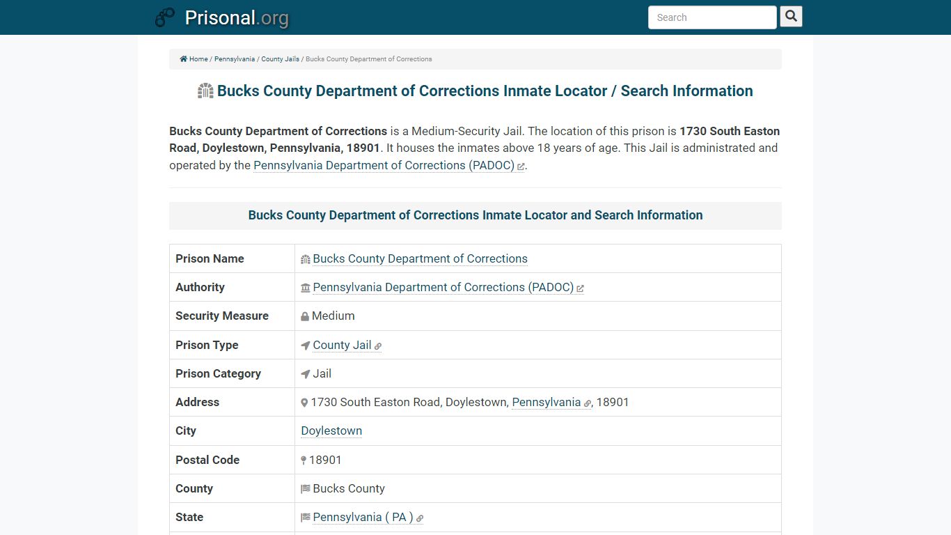 Bucks County Department of Corrections-Inmate Locator ...